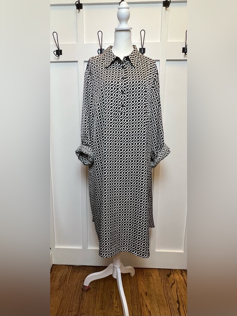 Limited Womens Plus Siz 3X Black White Geometric Print Mini Dress Career Teacher